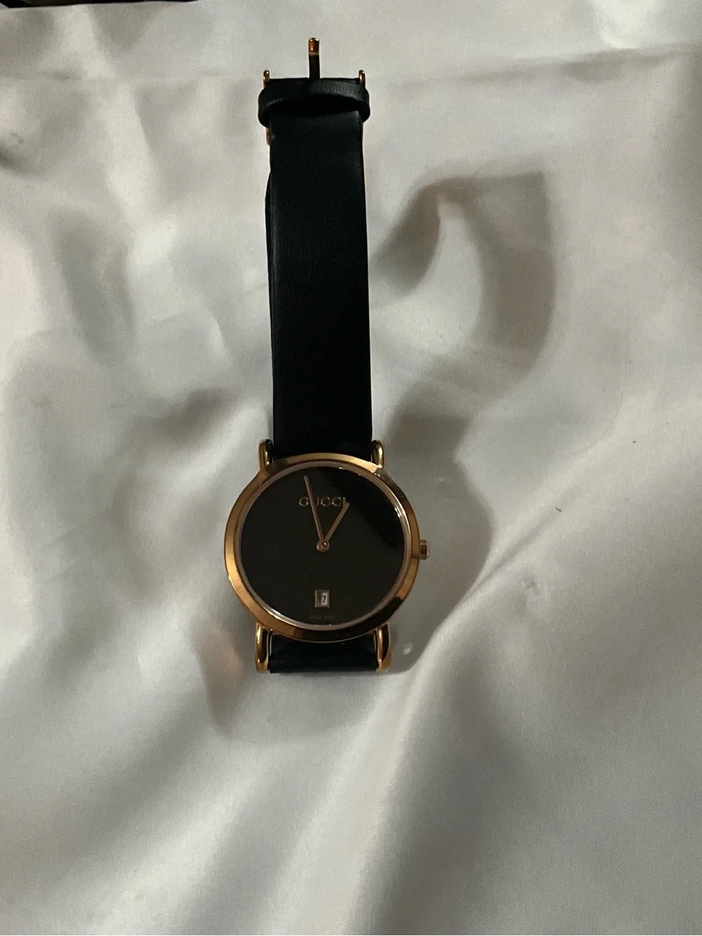 Gucci Black and Gold Minimalist Leather Strap Watch